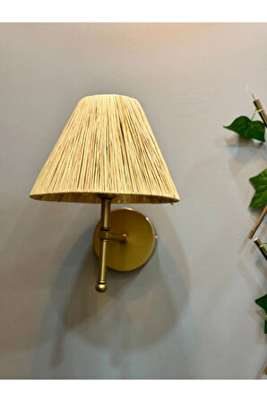 Rafya Saçaksız Bohem Hasır El Yapımı E27 Ampül Kablolu Aplik - Alt Eskitme Gold