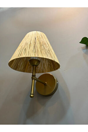 Rafya Saçaksız Bohem Hasır El Yapımı E27 Ampül Kablolu Aplik - Alt Eskitme Gold