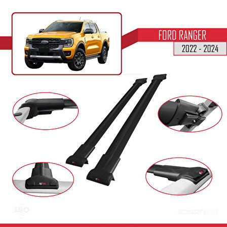 Ford Ranger (P703) 2022-2024 Arası ile Uyumlu FLY Model Ara Atkı Tavan Barı Siyah 2 Adet