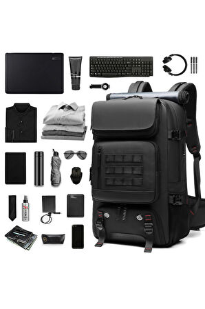 Su Geçirmez 17.3" inç 60L Ayakkabı Bölmeli Seyahat Sırt Çantası - Laptop Bölmeli, USB Şarj Girişli