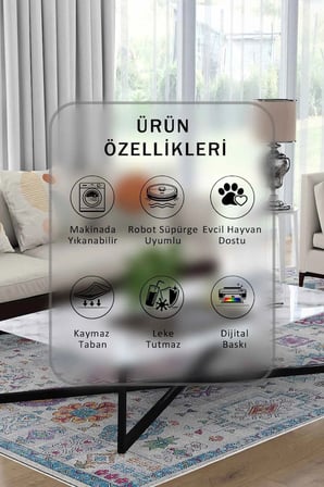 Yıkanabilir Kaymaz Taban Dijital Baskılı Halı ve Yolluk – Leke Tutmaz Salon & Mutfak Halısı