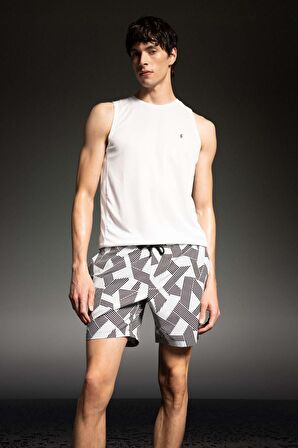 DeFactoFit Regular Fit Baskılı Esnek Dokulu Diz Boyu Sporcu Deniz Şortu B5993AX24HSBK81