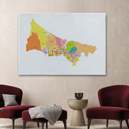 Harita Sepeti İstanbul İlçeler Haritası Dekoratif Kanvas Tablo 1017