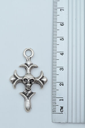 3'lü Thor Çekiç Kuru Kafa Haç  Beyzbol Sopası Gümüş Kaplama Kolye Seti