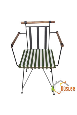 40x40 Yeşil Beyaz Çizgili Su ve Leke İtici Fermuarlı Bağcıklı Yeşil Biyeli Sandalye Minderi 4 cm