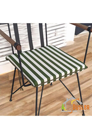 40x40 Yeşil Beyaz Çizgili Su ve Leke İtici Fermuarlı Bağcıklı Yeşil Biyeli Sandalye Minderi 4 cm