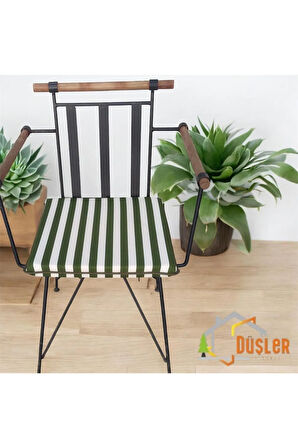 40x40 Yeşil Beyaz Çizgili Su ve Leke İtici Fermuarlı Bağcıklı Yeşil Biyeli Sandalye Minderi 4 cm