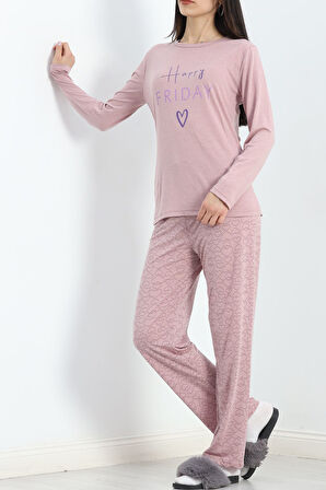 Baskılı Poliviskon Pijama Takımı Koyupembe - 302.1287.