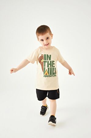 Kamp Baskılı Erkek Çocuk Şortlu Takım Taş