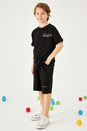 Asimetrik Basic Erkek Çocuk Şortlu Takım Siyah