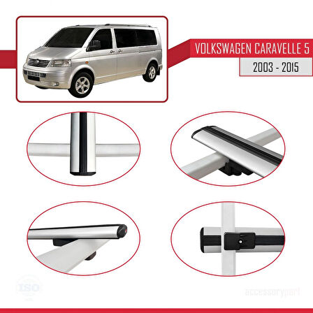Volkswagen T5 Caravelle 2003-2015 Arası ile Uyumlu BASIC Model Ara Atkı Tavan Barı Gri 2 Adet