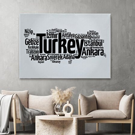 Harita Sepeti İller İsimli Dekoratif Kanvas Tablo 1018