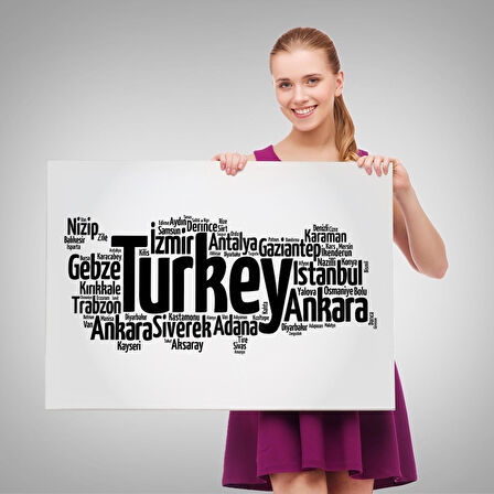 Harita Sepeti İller İsimli Dekoratif Kanvas Tablo 1018