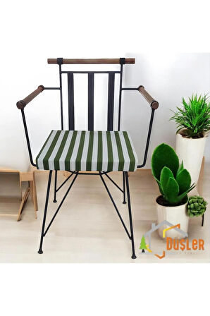 40x40 Yeşil Beyaz Çizgili Su ve Leke İtici Fermuarlı Bağcıklı Sandalye Minderi 5 cm