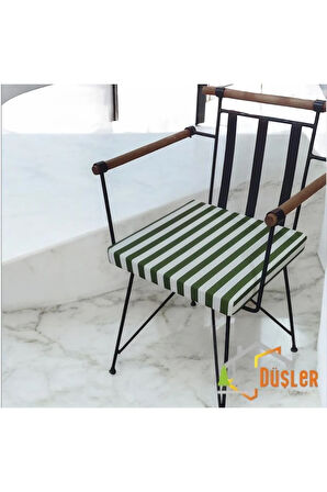 40x40 Yeşil Beyaz Çizgili Su ve Leke İtici Fermuarlı Bağcıklı Sandalye Minderi 5 cm