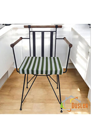 40x40 Yeşil Beyaz Çizgili Su ve Leke İtici Fermuarlı Bağcıklı Sandalye Minderi 5 cm