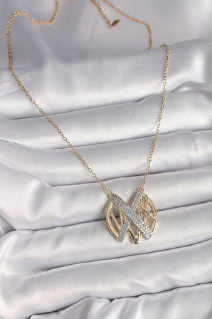 316L Çelik Gold Renk Zirkon Taşlı Vintage Model Kadın Kolye