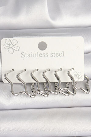 316L Çelik Gümüş Renk Yıldız Model Kadın Küpe Seti