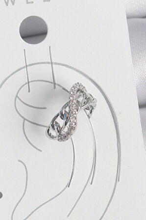 Pirinç Gümüş Renk Zirkon Taşlı Zincir Sonsuzluk Model Kadın Kıkırdak Küpe