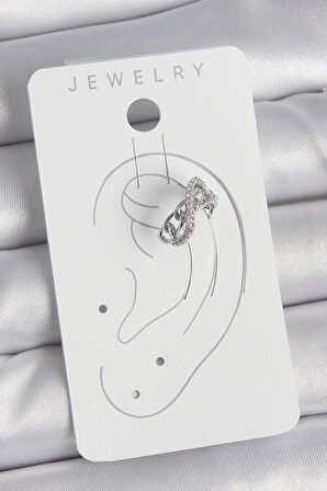 Pirinç Gümüş Renk Zirkon Taşlı Zincir Sonsuzluk Model Kadın Kıkırdak Küpe