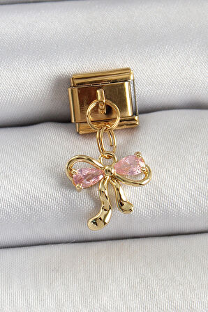 316L Çelik Sallantılı Zirkon Taşlı Fiyonk Model Gold Renk Nomination Charm