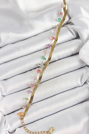 316L Çelik Gold Renk Kristal Karışık Renkli Taşlı Kadın Bileklik