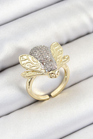 Pirinç Zirkon Taşlı Arı Model Gümüş Ve Gold Renk Kadın Yüzük