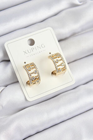 Xuping Zirkon Taşlı Çit Halka Model Gold Renk Kadın Küpe