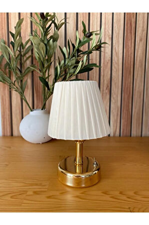 Osmanlı İpeği Pileli Kablosuz Masa Lambası -Alt Parlak Gold Led Işık ( 9v Pil 75-90 Saat)
