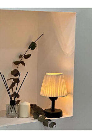 Osmanlı İpeği Pileli Kablosuz Masa Lambası -Alt Siyah Led Işık ( 9v Pil 75-90 Saat)