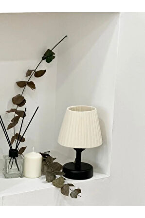 Osmanlı İpeği Pileli Kablosuz Masa Lambası -Alt Siyah Led Işık ( 9v Pil 75-90 Saat)