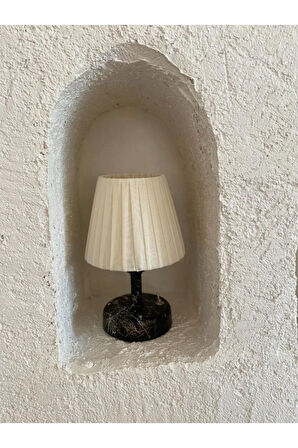 Osmanlı Ipeği Pileli Kablosuz Masa Lambası -alt Siyah Mermer Led Işık ( 9v Pil 75-90 Saat)