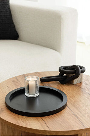 Ahşap Yuvarlak Tepsi Siyah Rengi Model Dekorasyon Düzenleyici