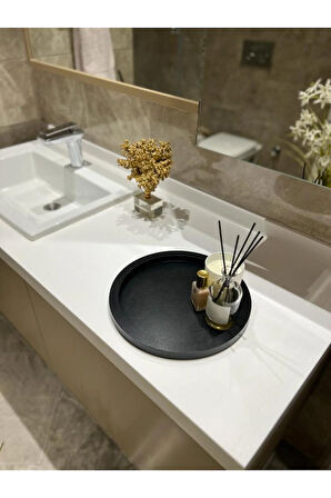 Ahşap Yuvarlak Tepsi Siyah Rengi Model Dekorasyon Düzenleyici