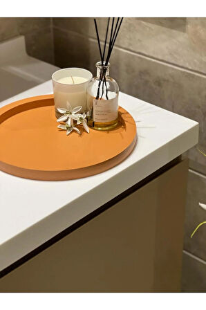 Ahşap Yuvarlak Tepsi Cappuccino Rengi Model Dekorasyon Düzenleyici