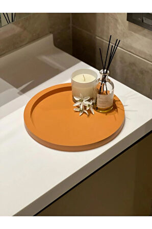 Ahşap Yuvarlak Tepsi Cappuccino Rengi Model Dekorasyon Düzenleyici