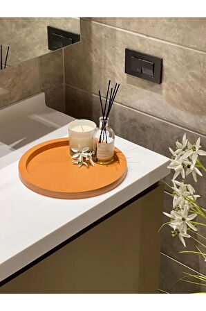 Ahşap Yuvarlak Tepsi Cappuccino Rengi Model Dekorasyon Düzenleyici