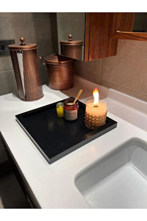 Kare Tepsi Siyah Renk Dekorasyon Düzenleyici Ahşap Tepsi