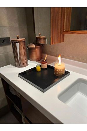 Kare Tepsi Siyah Renk Dekorasyon Düzenleyici Ahşap Tepsi