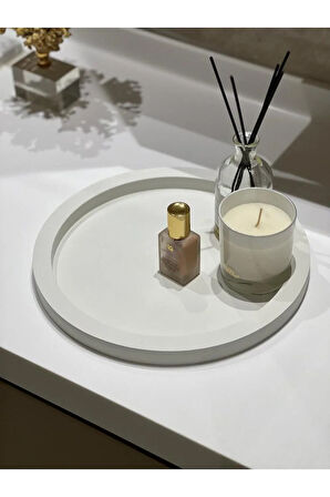 Ahşap Yuvarlak Tepsi Beyaz Rengi Model Dekorasyon Düzenleyici