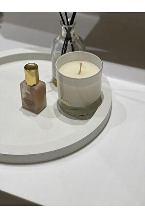 Ahşap Yuvarlak Tepsi Beyaz Rengi Model Dekorasyon Düzenleyici