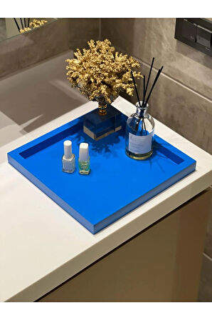 Kare Mavi Rengi Model Dekorasyon Düzenleyici Ahşap Tepsi