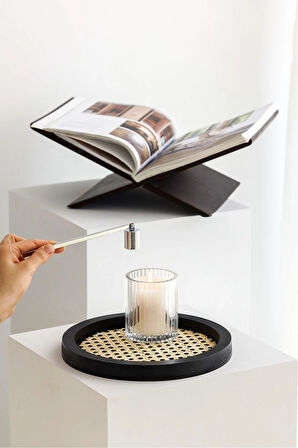 Rattan Hazeran Yuvarlak Tepsi Siyah (TÜM BOY 24 CM) (%100 DOĞAL HAZERAN)