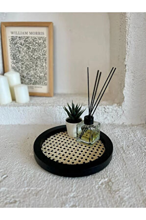 Rattan Hazeran Yuvarlak Tepsi Siyah (TÜM BOY 24 CM) (%100 DOĞAL HAZERAN)