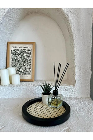 Rattan Hazeran Yuvarlak Tepsi Siyah (TÜM BOY 24 CM) (%100 DOĞAL HAZERAN)