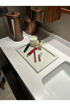 Beyaz Dikdörtgen Tepsi Dekorasyon Düzenleyici Ahşap Tepsi