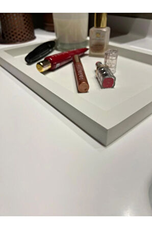 Beyaz Dikdörtgen Tepsi Dekorasyon Düzenleyici Ahşap Tepsi