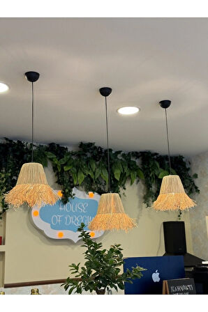 3'lü Hydra Rafya Hasır El Yapımı Bohem Tasarım Sarkıt Avize (3 ADET)