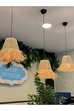 3'lü Hydra Rafya Hasır El Yapımı Bohem Tasarım Sarkıt Avize (3 ADET)