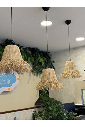 3'lü Hydra Rafya Hasır El Yapımı Bohem Tasarım Sarkıt Avize (3 ADET)